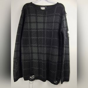 🖤 Killstar Darkland Tartan Distressed Unisex Goth Long Knit Sweater, Size L
